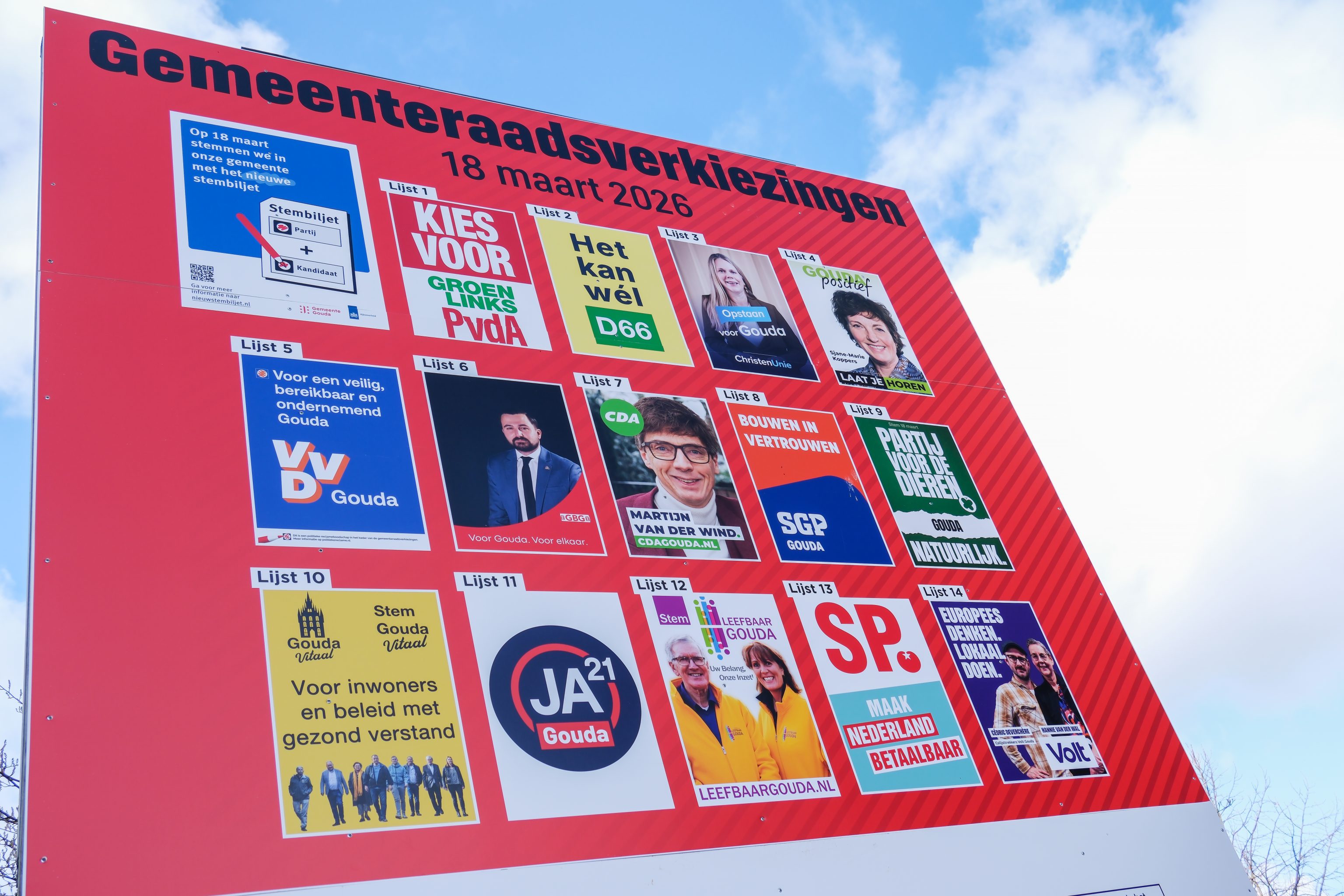 Verkiezingsborden politieke partijen gemeenteraad Gouda